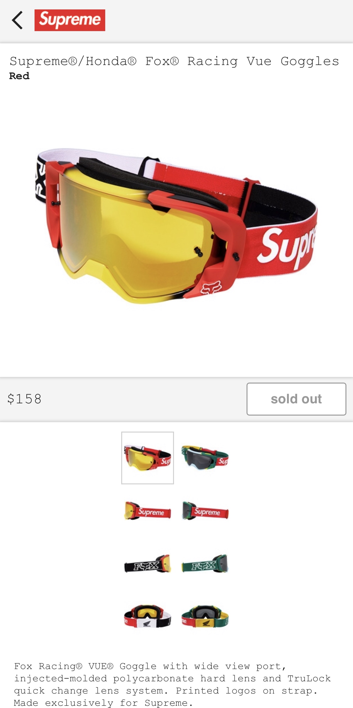 AuthentKicks | Supreme®/Honda® Fox® Racing Vue Goggles – Red