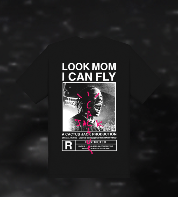 Travis Scott Custom Look Mom I Can Fly Tee - Black